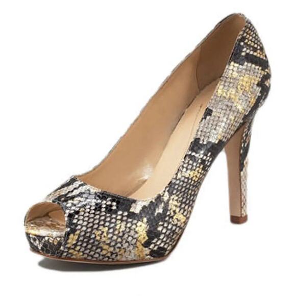 Kate Spade Heels Women 8 Stiletto Pumps Gold Wash Python Print Leather Italy Box - Picture 1 of 8